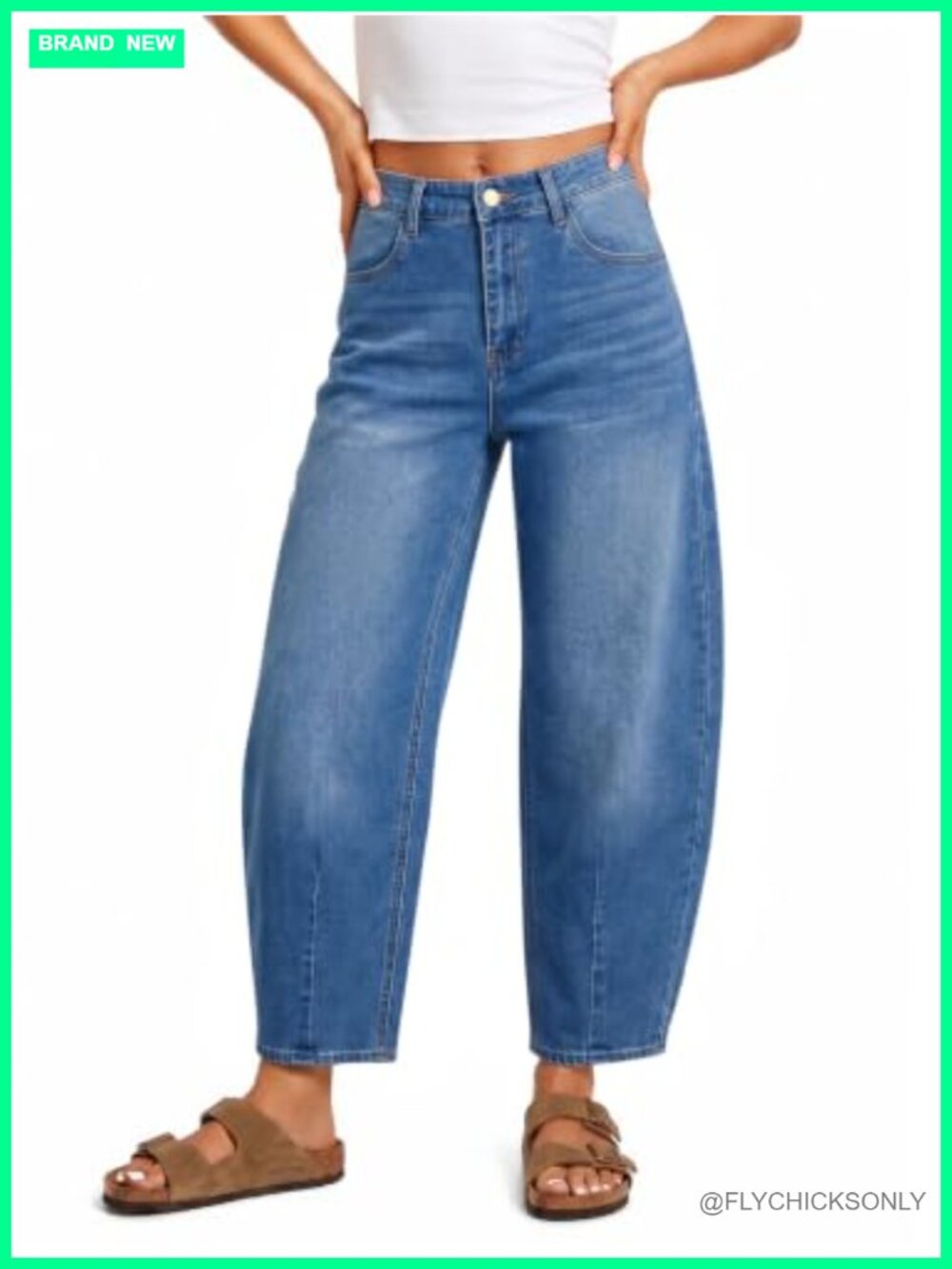 Womens High Waisted Barrel Jeans Cropped Wide Straight Leg Boyfriend Denim